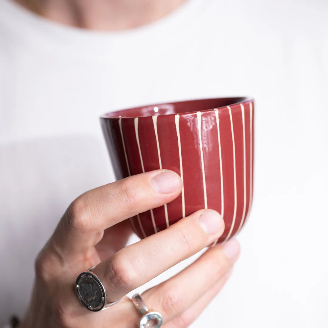 ATELIER AGAVE Gobelet Capuccino Striped Dark Cherry