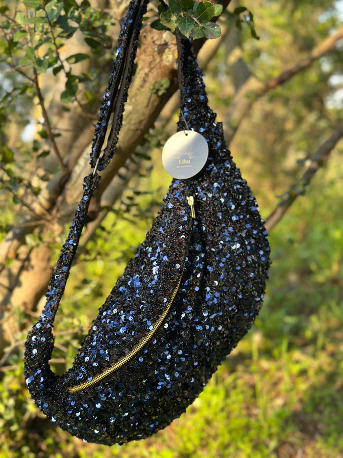 LILOU AIX Banane à sequins bleu marine