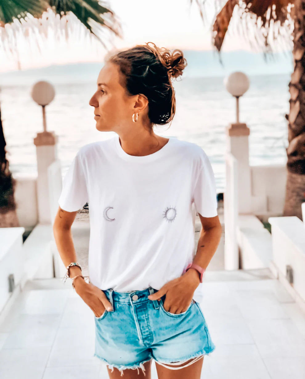 RIVEARTH T-Shirt Lune &amp; Soleil blanc