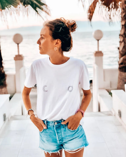 RIVEARTH T-Shirt Lune &amp; Soleil blanc